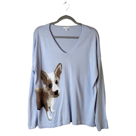 Blue Corgi Graphic V Neck Sweater 